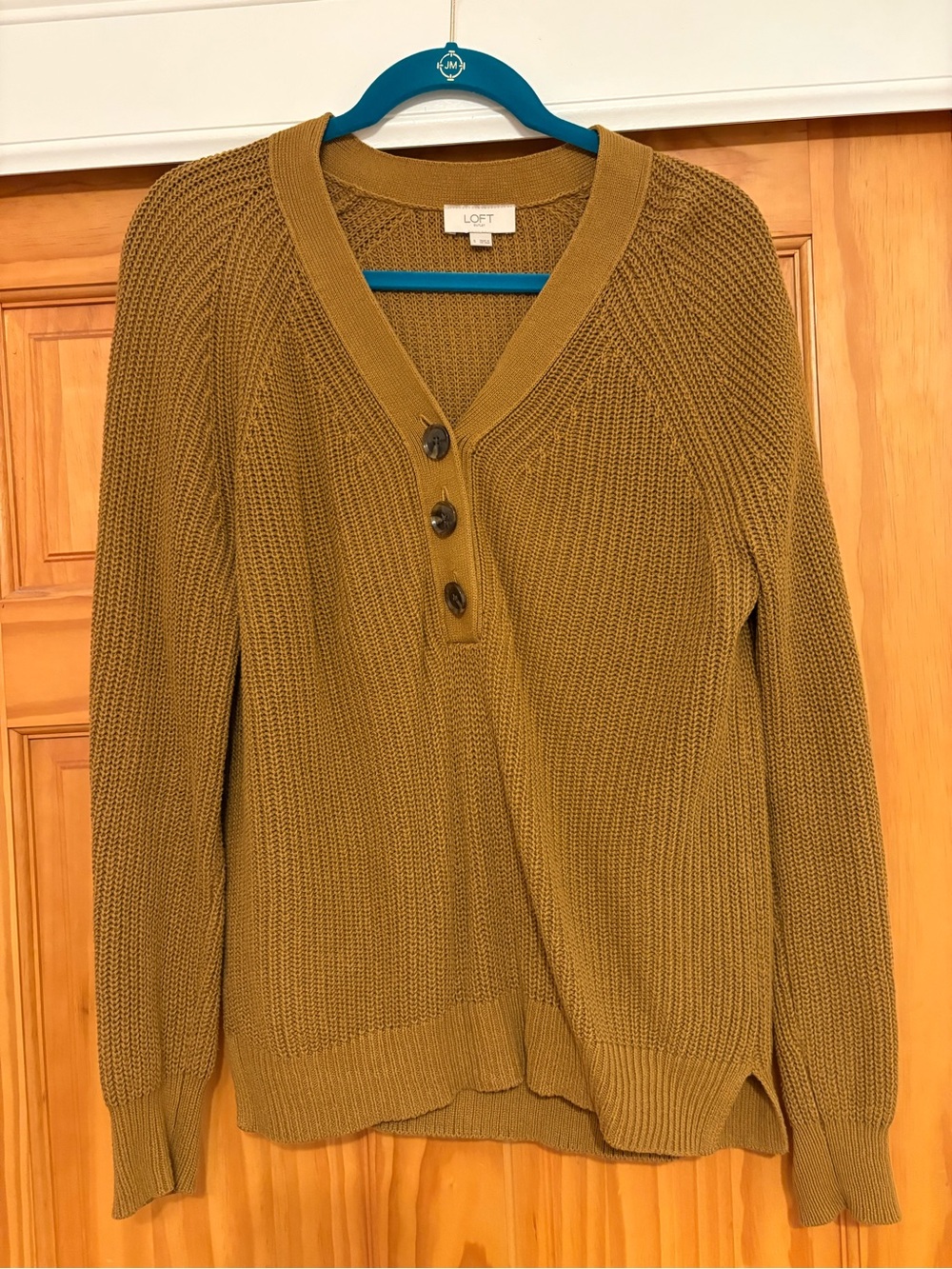 LOFT Women's Brown Knit Button V-Neck Sweater
